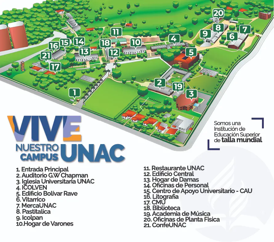 Mapa del campus de la corporacion Universitaria Adventista UNAC mobile