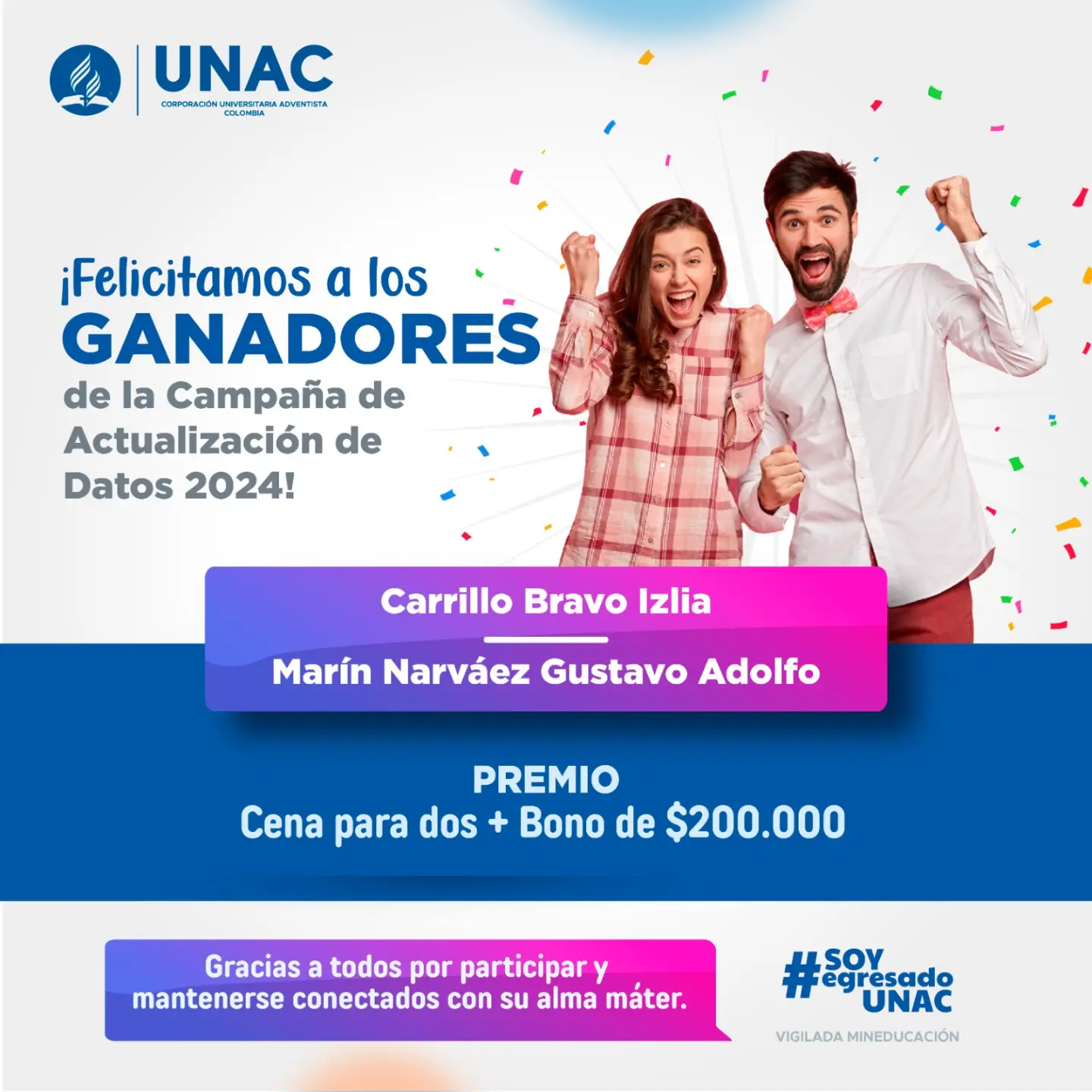 Post enviado para anunciar los ganadores de la campaña de actualizacion de datos egresados unac